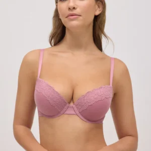 Sujetador push-up canalé con encaje rosa copa B